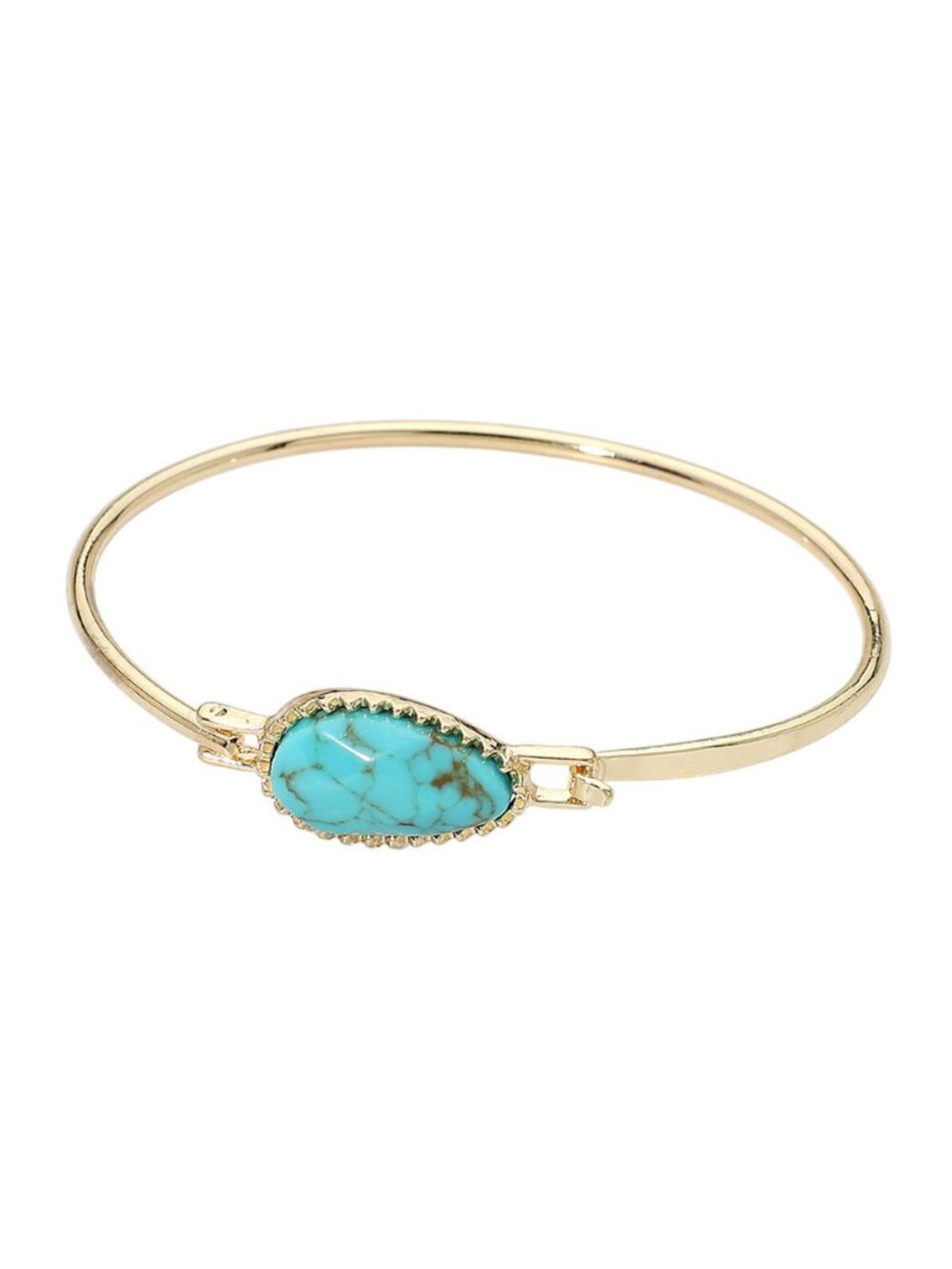 Tigerstars Oval Turquoise Natural Stone Accent Bangle Bracelet
